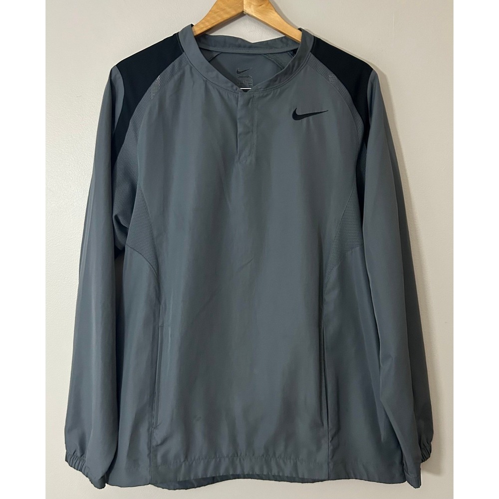 Nike Pullover Jacket Mens Large Gray Black Lightweight Training Windbreaker Golf
